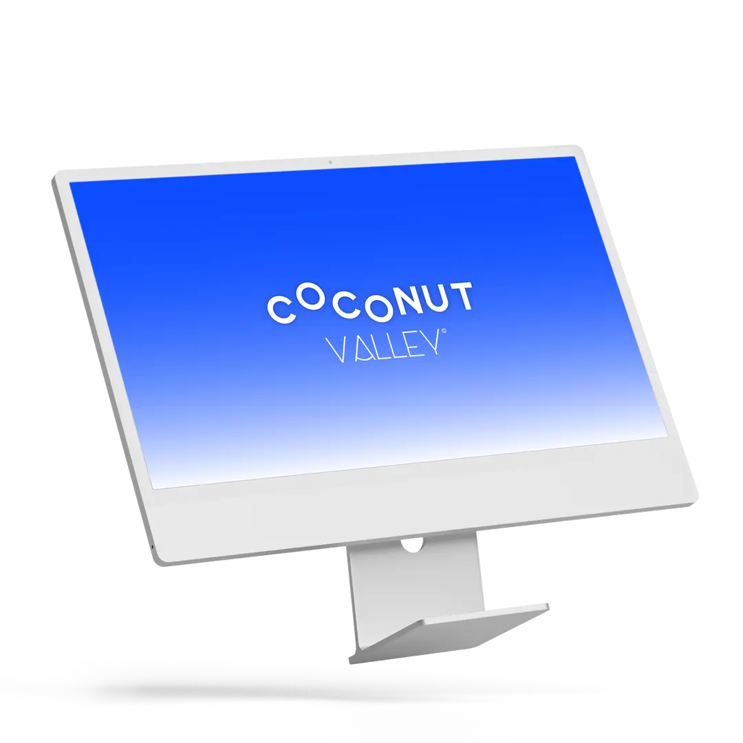 Écran Coconut Valley sur fond bleu.