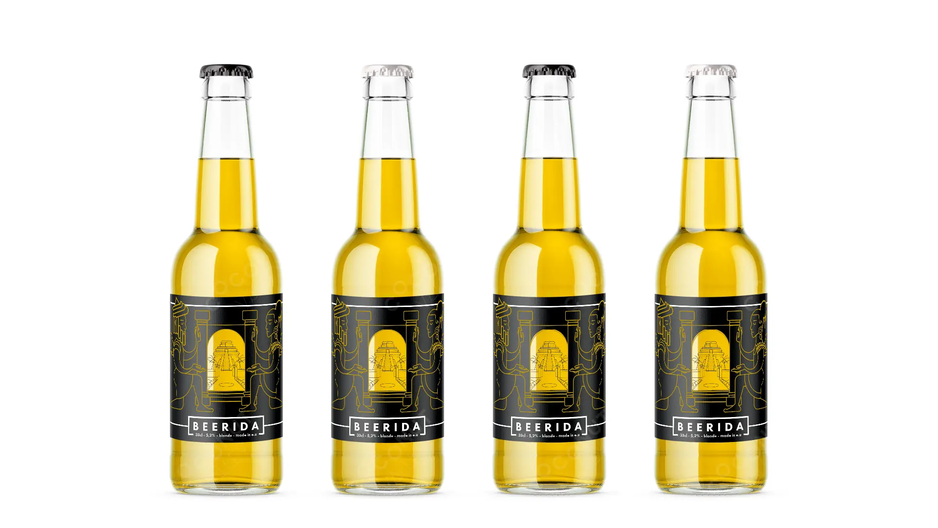 Quatre bouteilles Beerida mises en scène